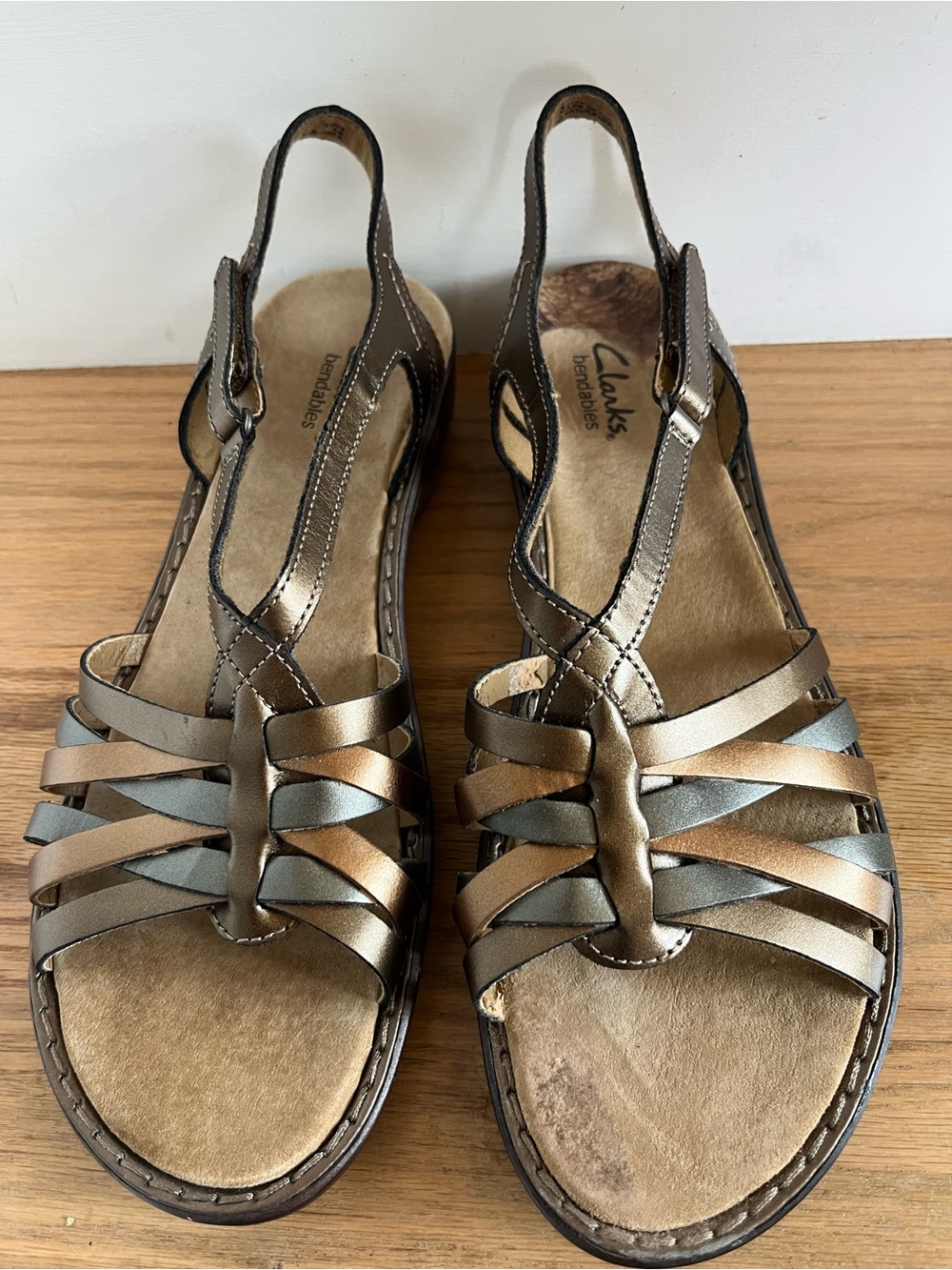 Clarks Women’s Bronze and Pewter Strappy Slingback Sandals